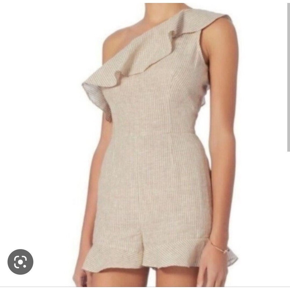 INTERMIX One-Shoulder Beige Ruffle Romper